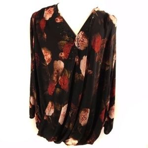 Lane Bryant Plus Size Black Chiffon Top with Roses
